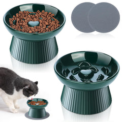 2 Pack Ceramic Raised Slow Feeder Cat Bowls Elevated Cat Food Bowls for Indoor Cats Small Dogs Anti Vomiting Cat Feeding Bowls for Dry Wet Food Lifted Porcelain Slow Feeder