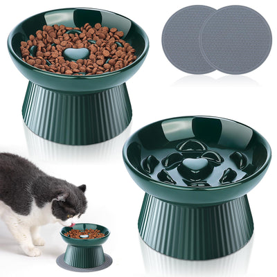 2 Pack Ceramic Raised Slow Feeder Cat Bowls Elevated Cat Food Bowls for Indoor Cats Small Dogs Anti Vomiting Cat Feeding Bowls for Dry Wet Food Lifted Porcelain Slow Feeder